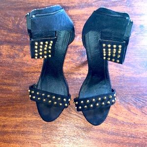 Black gold diamond studded open toe heel